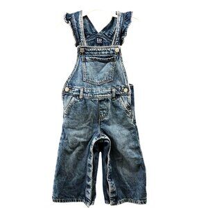 Gap Baby Denim‎ Overalls Girls 2T Blue Ruffle Strap Pockets 100% Cotton